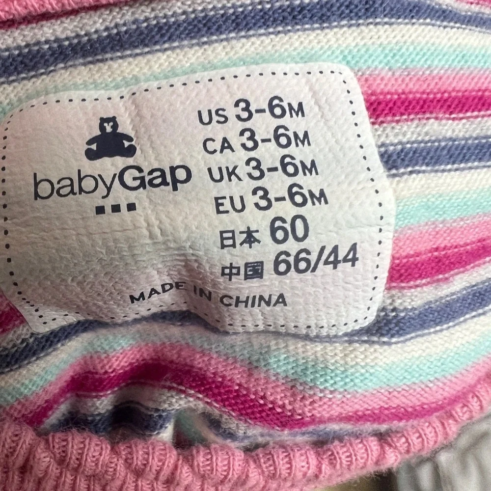 Baby Gap 3-6M Pink, White, and Blue Striped Long Sleeve Girls Onesie